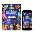 Super Mario Galaxy birthday invitation template blue space theme