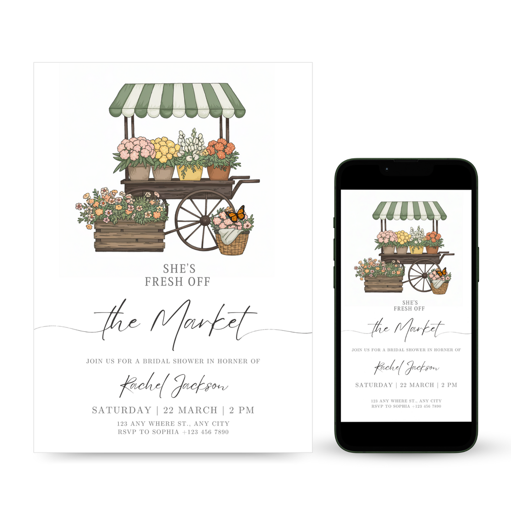 Off the Market Bridal Shower Wedding Invitation with modern typography