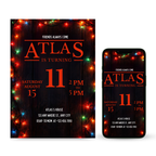 Stranger Things invitation with retro 80s neon typography