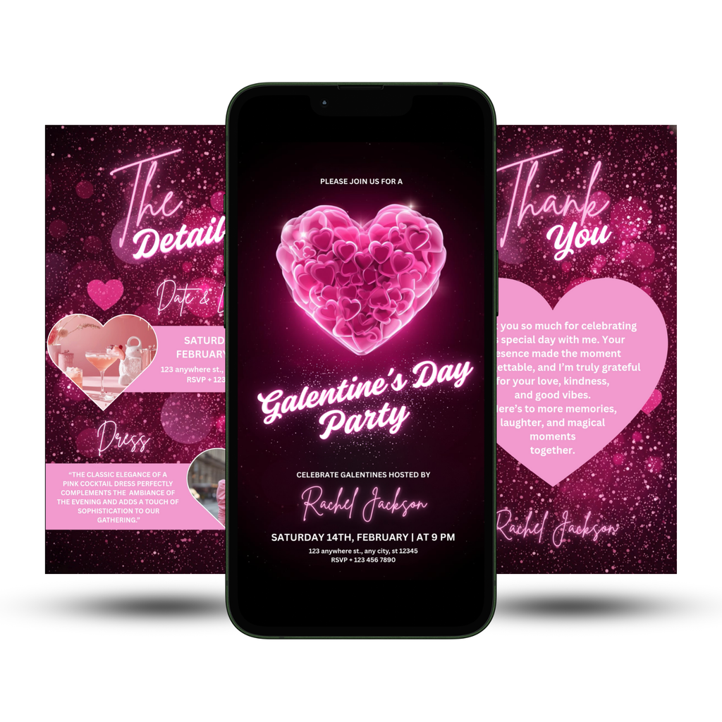Galentines invitation template with pink modern design for girls night party