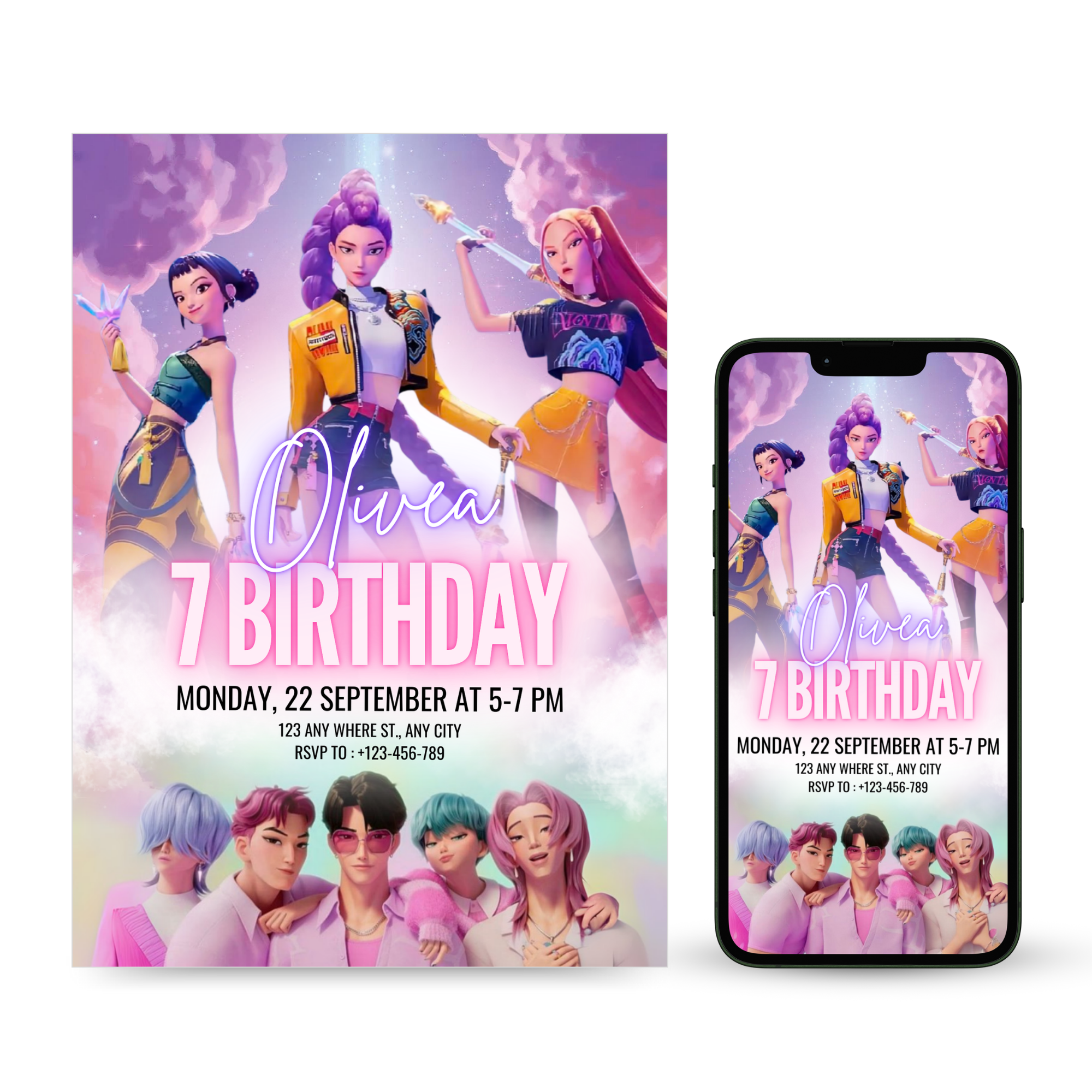 KPOP Demon Hunters Birthday Invitation Template