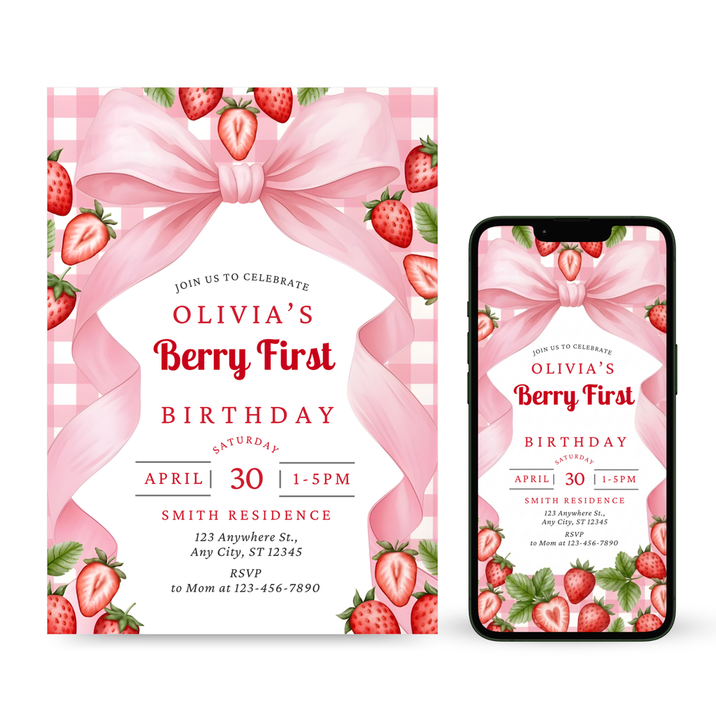 berry first birthday invitation strawberry theme