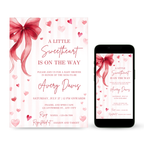 Little Sweetheart Baby Shower Invitation with pink hearts and Valentine theme design