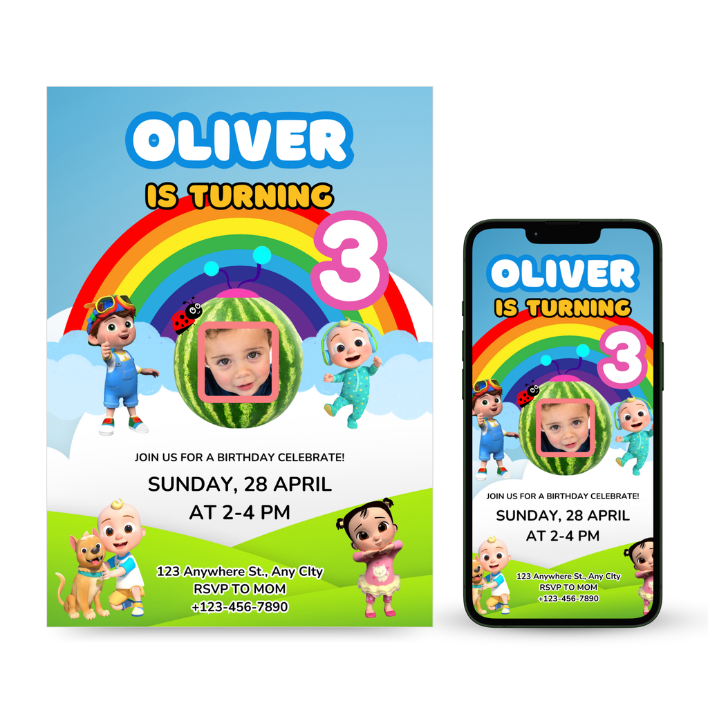 CoComelon birthday invitation template editable for kids party