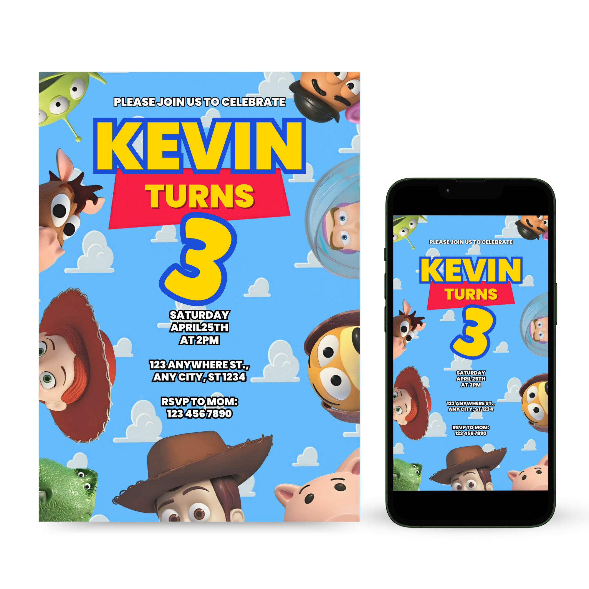 Toy Story birthday invitation template editable Canva