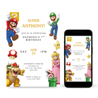 Super Mario birthday invitation editable Canva template for kids party