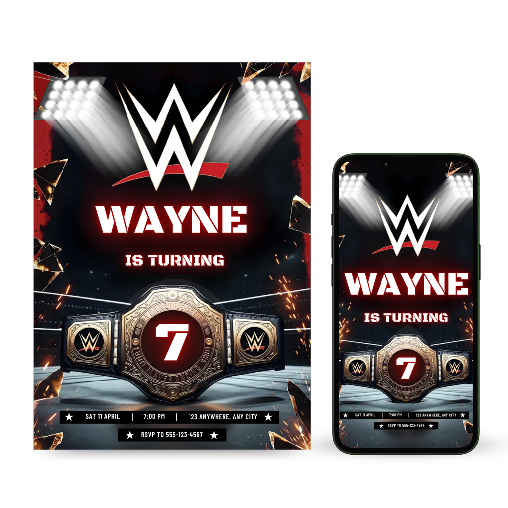WWE birthday invitation template editable for kids party