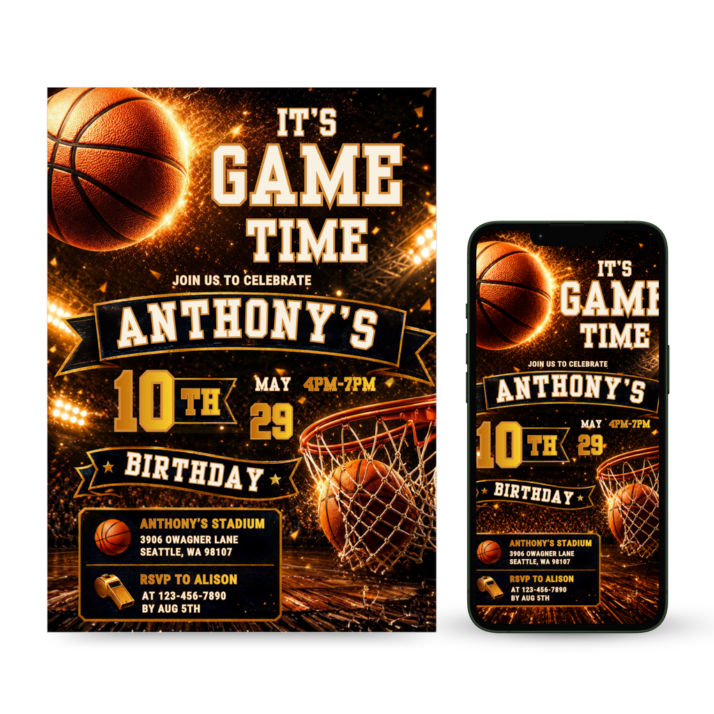 Basketball birthday invitation template for kids