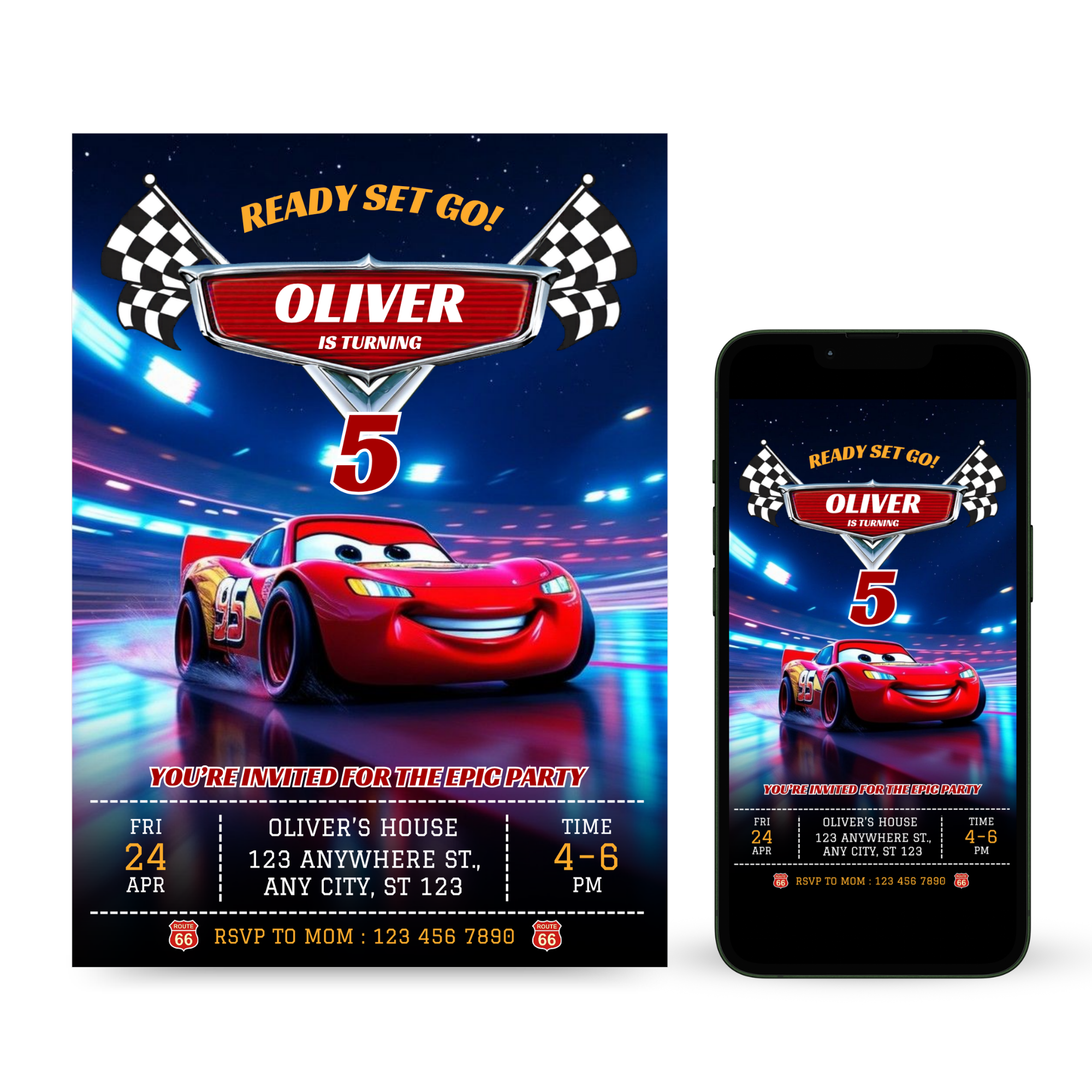 Lightning McQueen birthday invitation template red racing theme