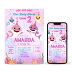 Baby Shark Birthday Invitation editable Canva template for kids