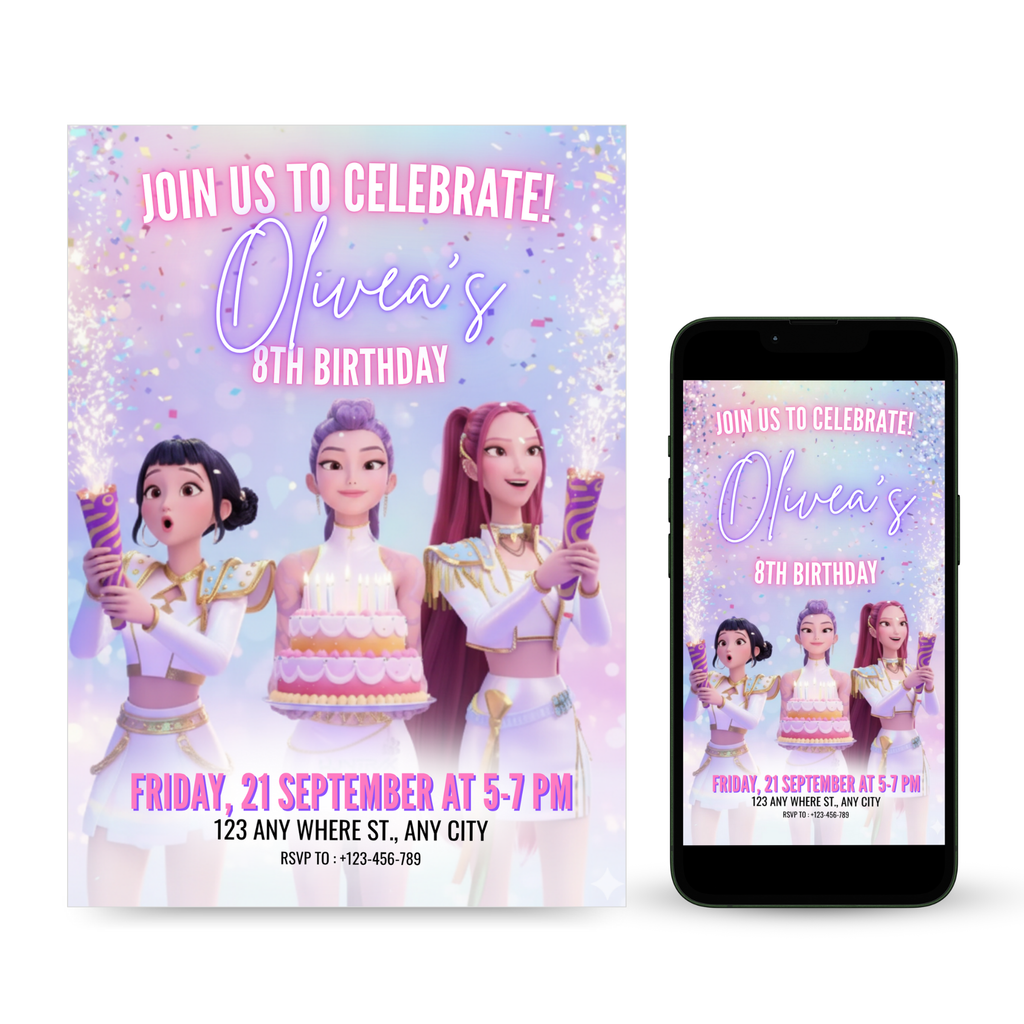 KPOP Demon Hunters Birthday Invitation Template