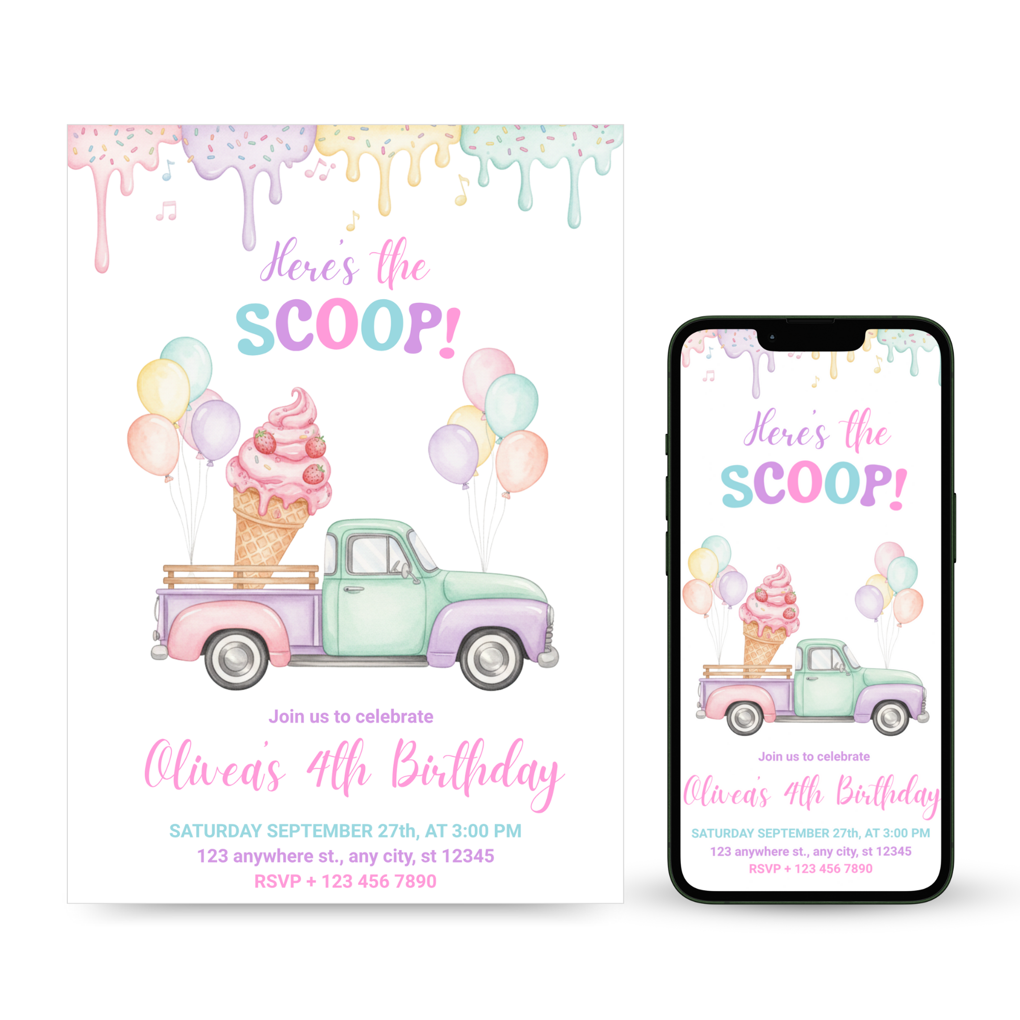 Ice Cream Truck Birthday Invitation Template