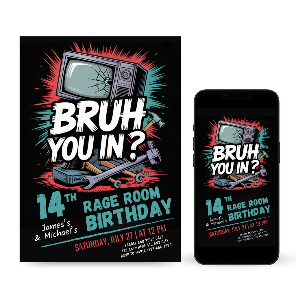 Editable Rage Room Party Invitation Template