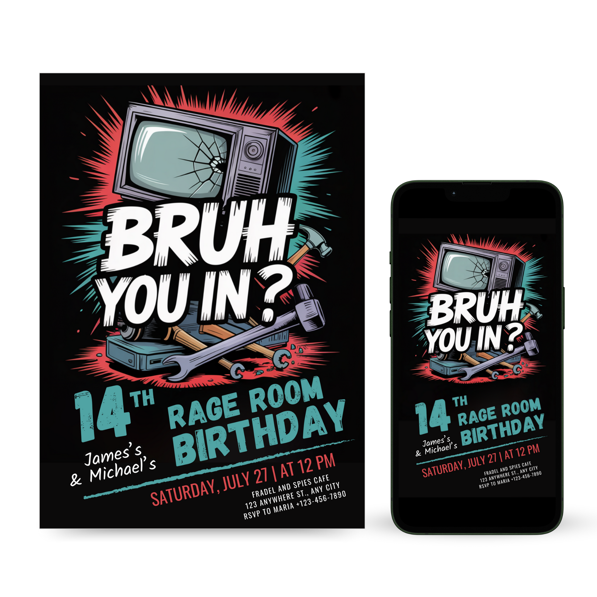 Editable Rage Room Party Invitation Template