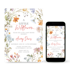 A Little Wildflower Baby Shower Invitation with soft watercolor flowers and greenery