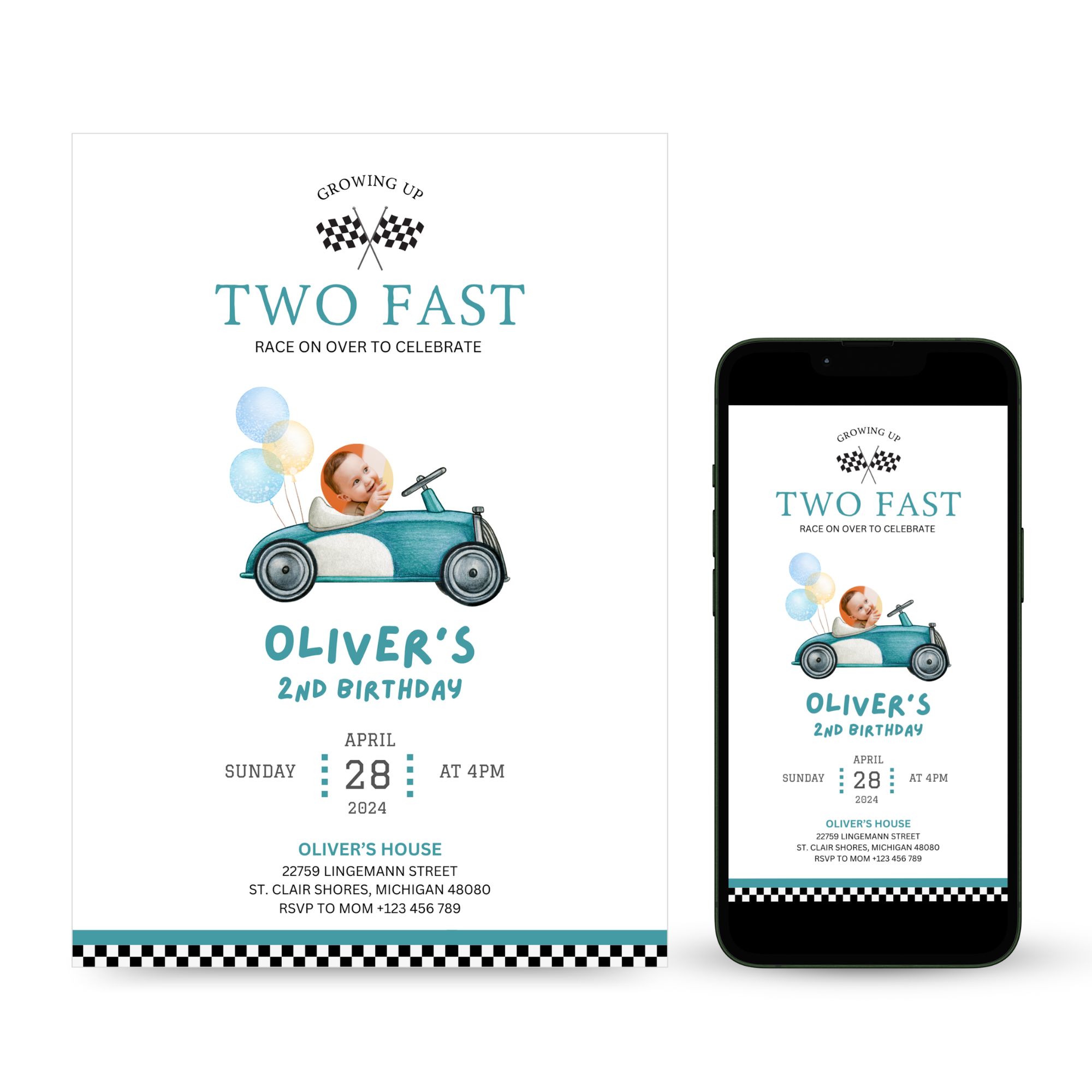 two fast birthday invitation race car theme