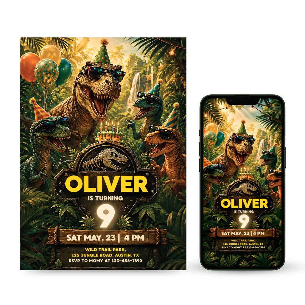 Dinosaur birthday party invitation template for kids