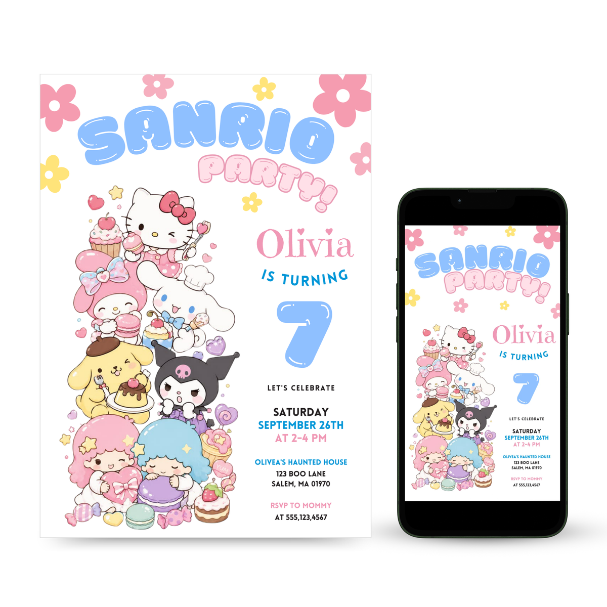 Sanrio Birthday Invitation editable Canva template