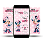 Oh Twodles birthday invitation with cute mouse character, pink bow and polka dot theme