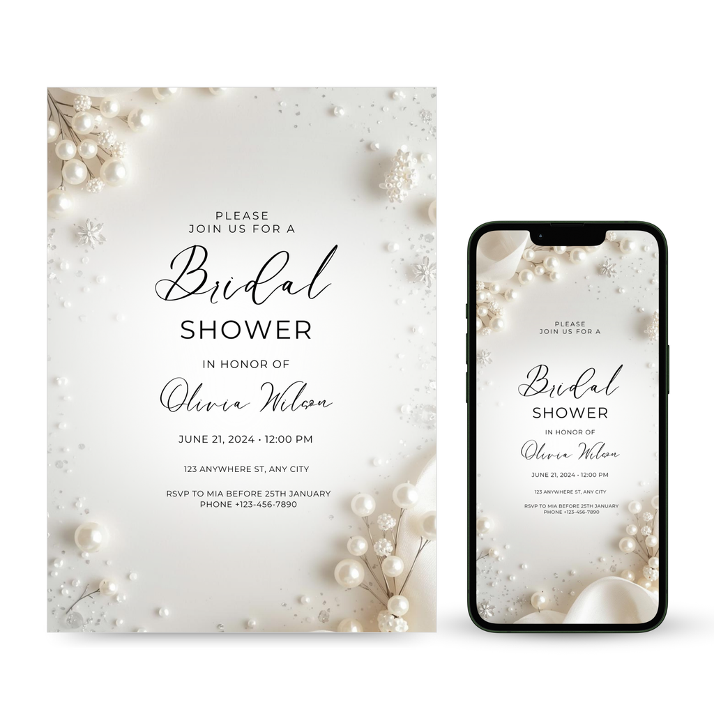 Pearl Dreams Bridal Shower Invitation with elegant pearl accents