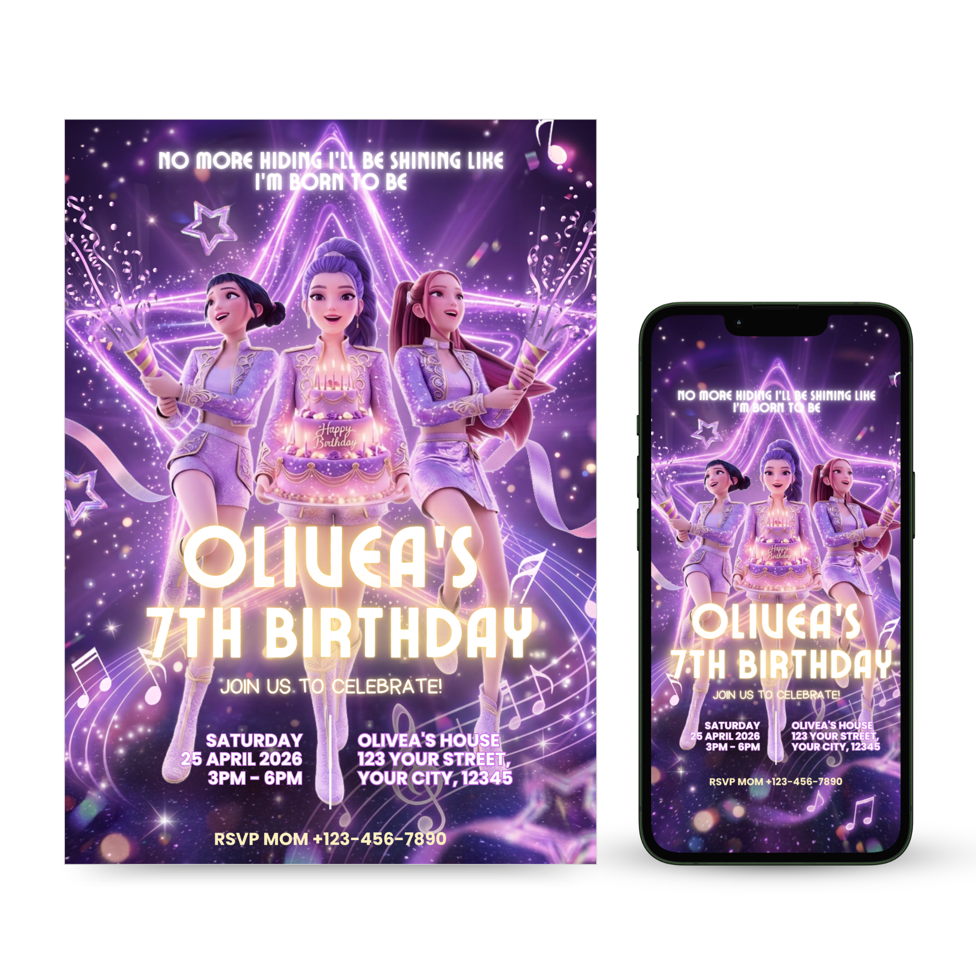 kpop demon hunters birthday invitation template