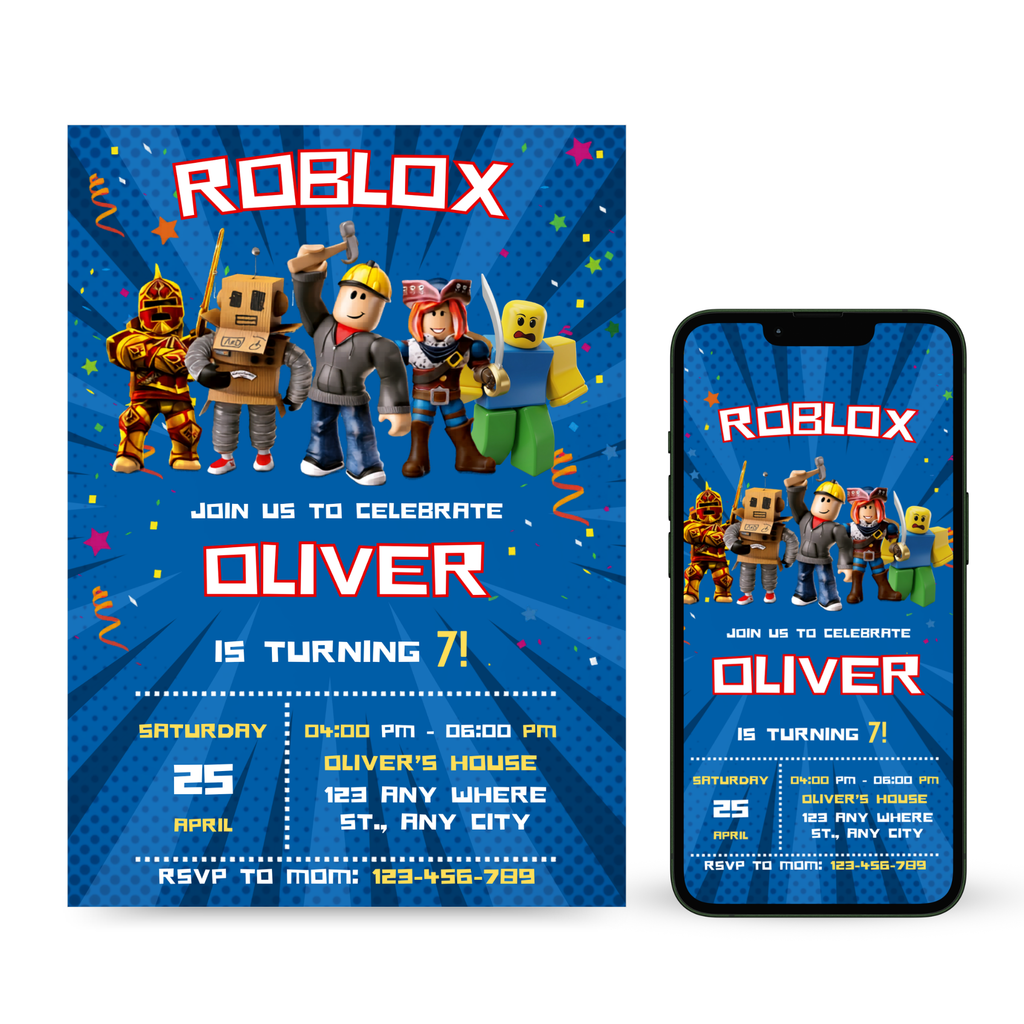 Roblox birthday invitation template for kids party