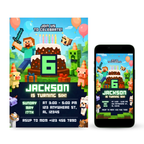 Minecraft birthday invitation template editable in Canva