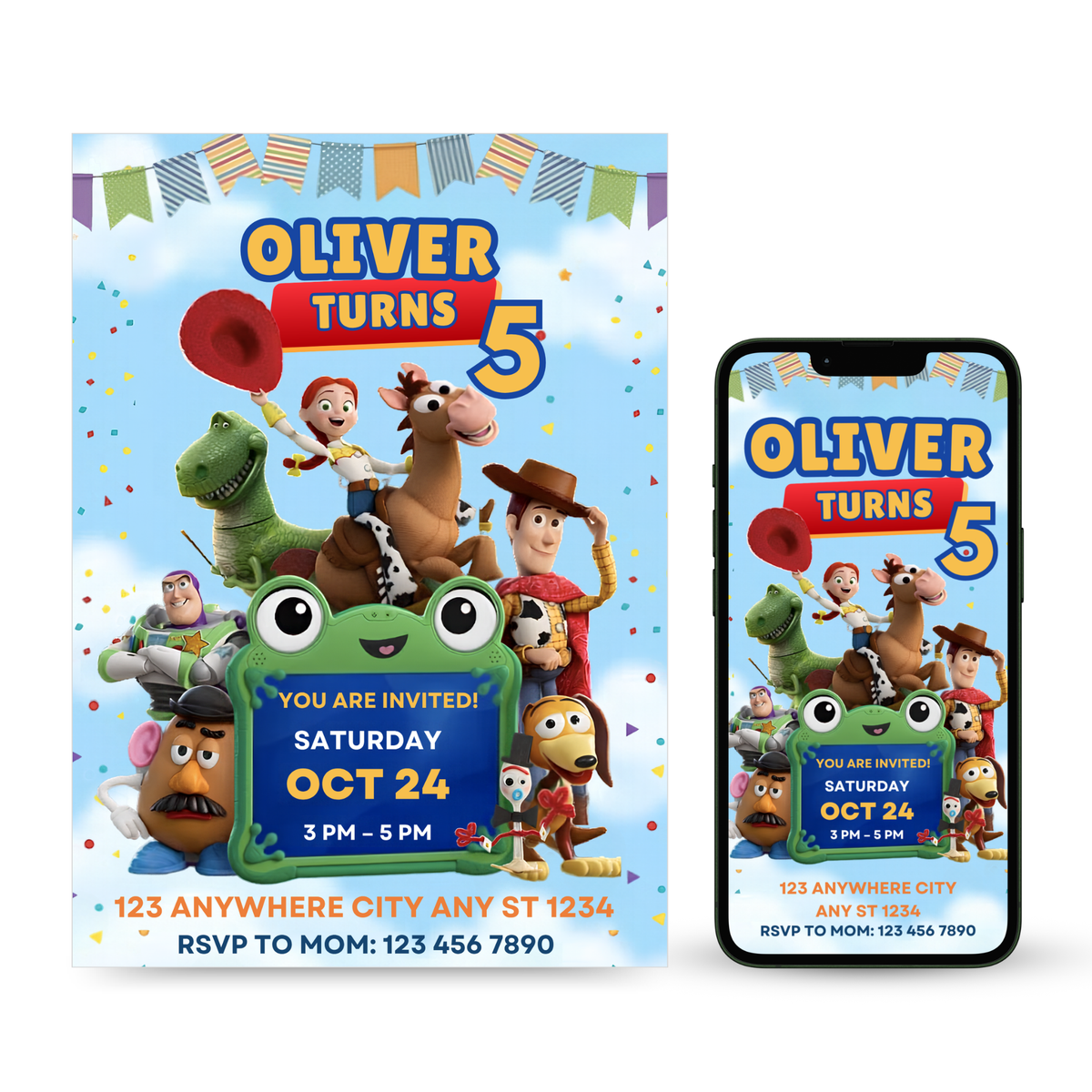 Toy Story Birthday Invitation editable Canva template