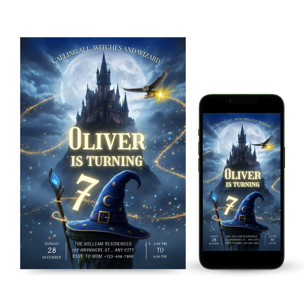 Wizards Witches Birthday Invitation - Earthyprints