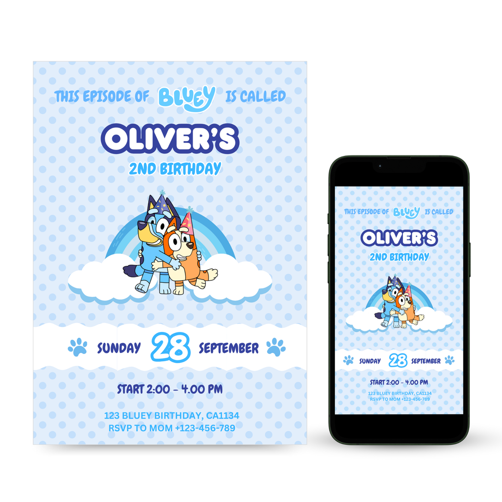 Bluey Birthday Invitation Template for Boys & Girls