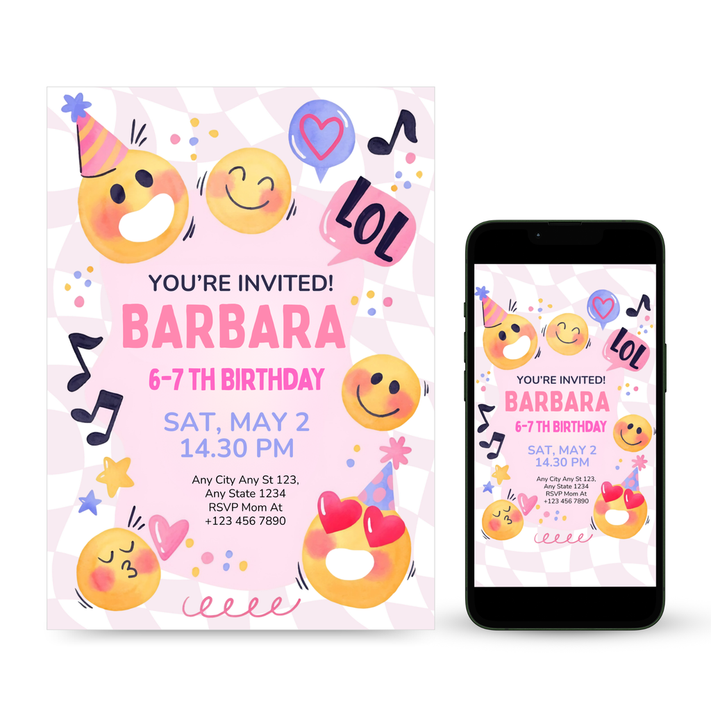 emoji birthday invitation colorful kids template