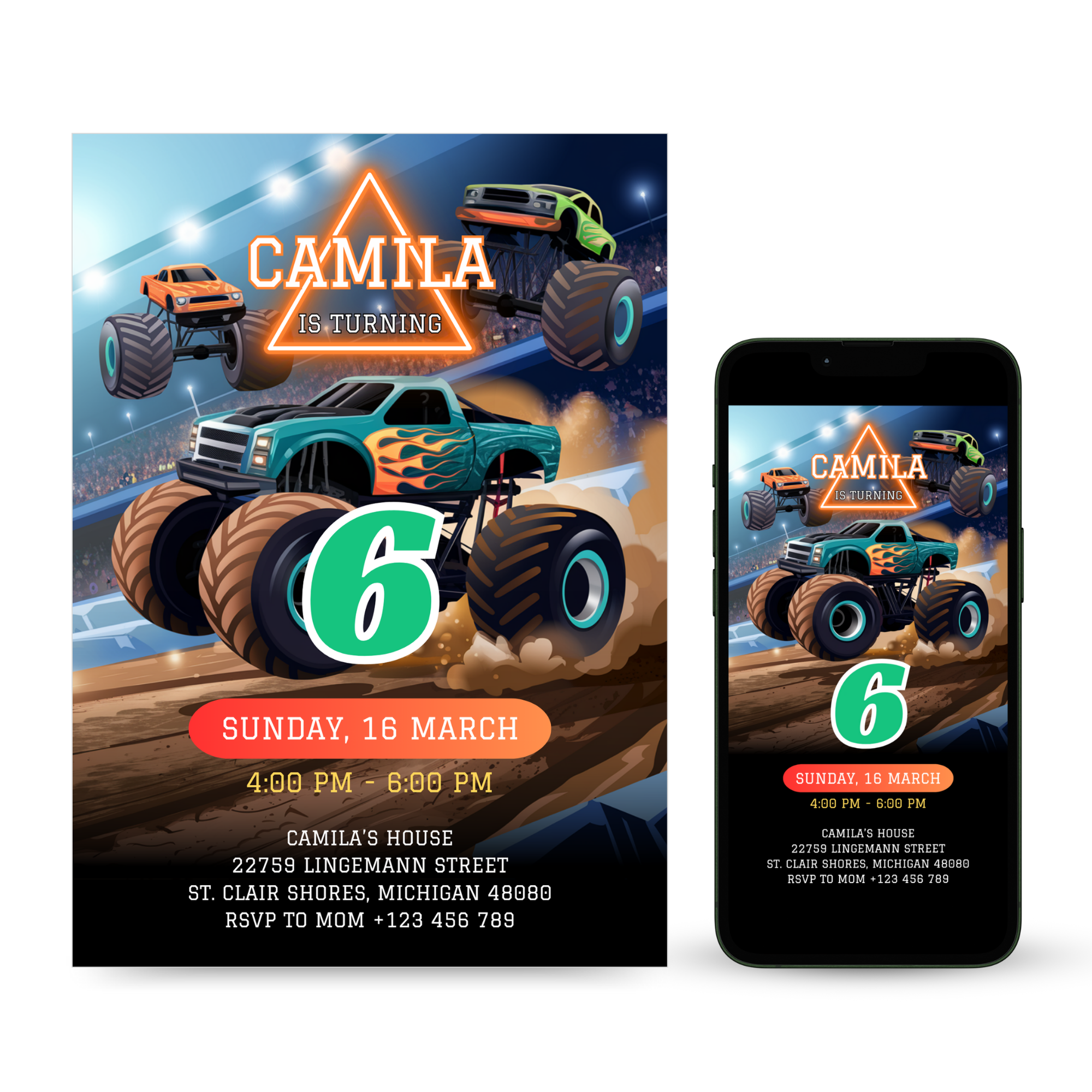 Monster Truck Birthday Invitation Template