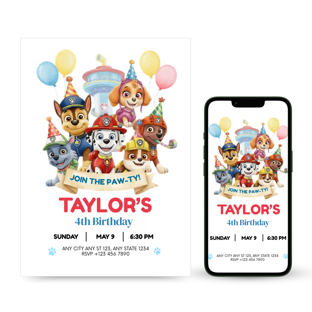 paw patrol birthday invitation template editable canva
