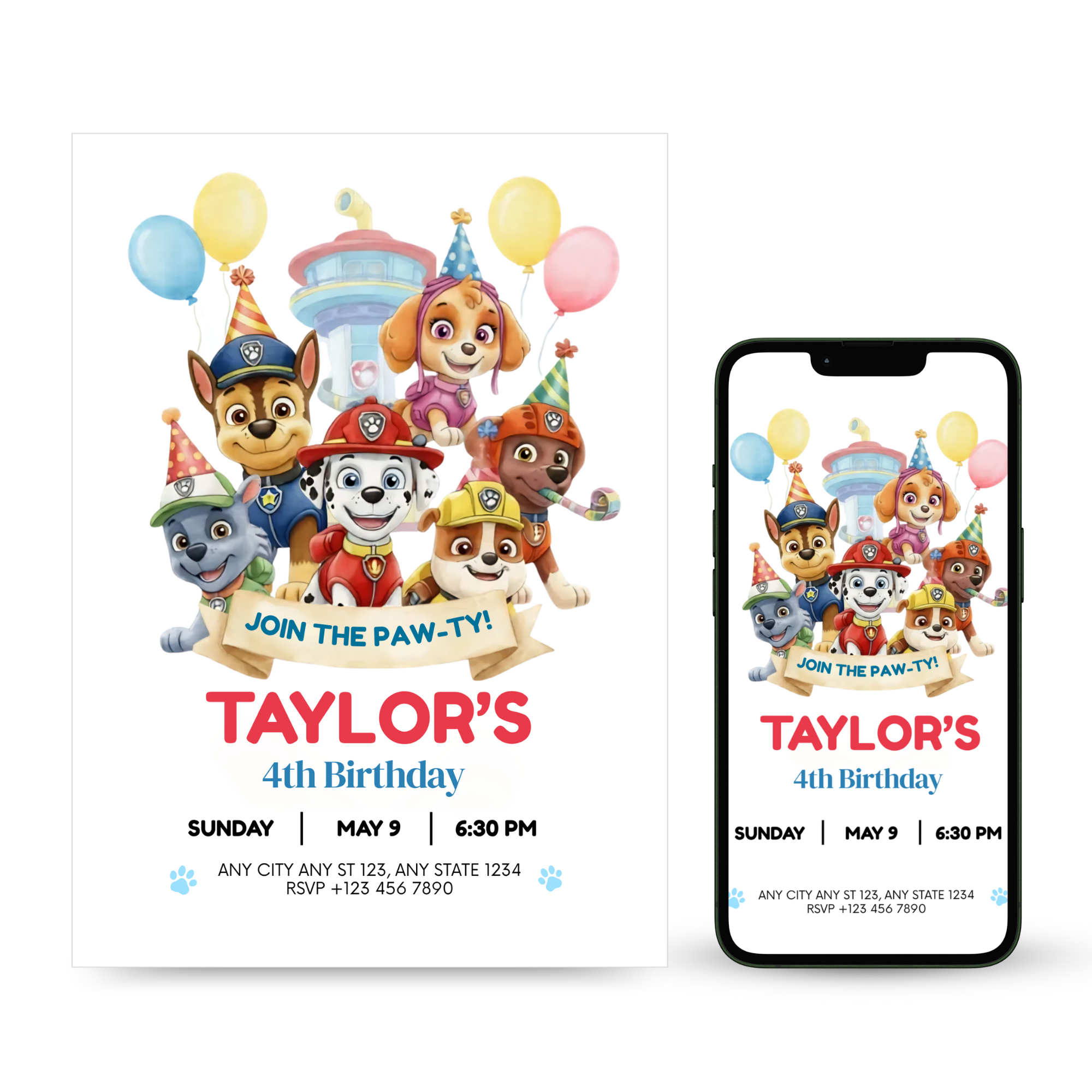 paw patrol birthday invitation template editable canva