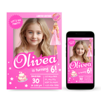 Barbie invitation template in pink glam style with editable text layout for a Barbie themed birthday party