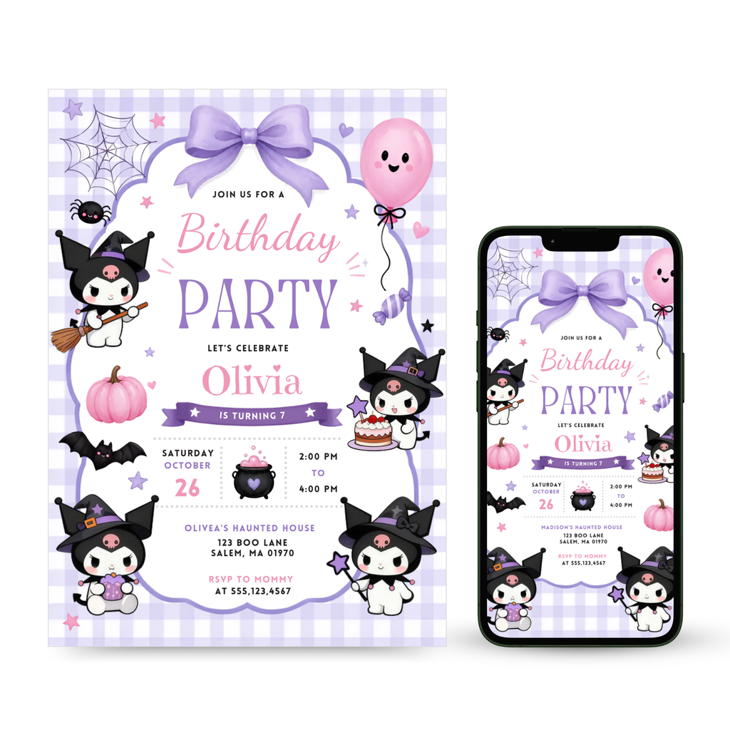 Kuromi Birthday Invitation editable Canva template