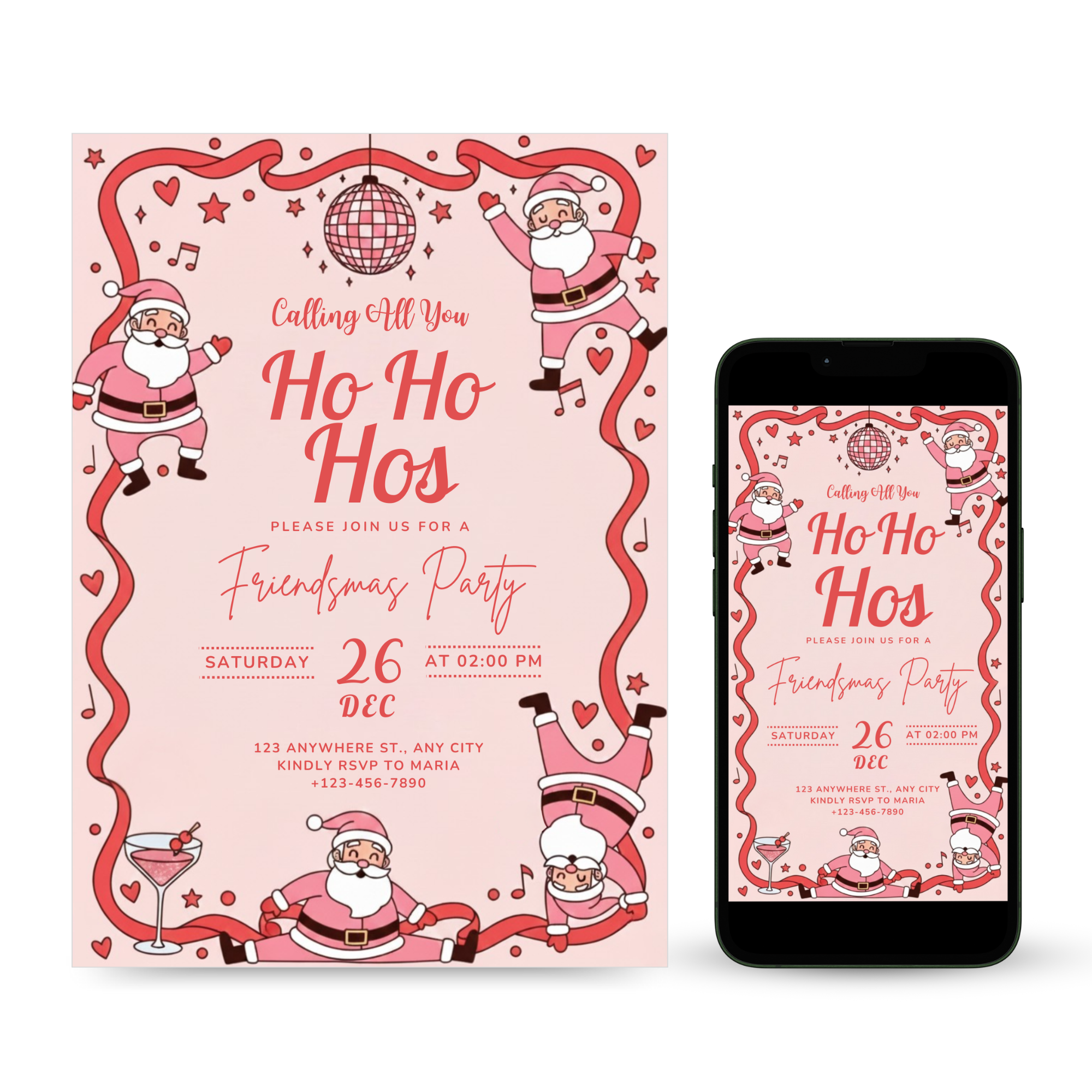 Ho Ho Hos Funny Christmas Party Invitation - Earthyprints