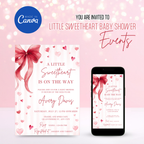 Little Sweetheart Baby Shower Invitation with pink hearts and Valentine theme design