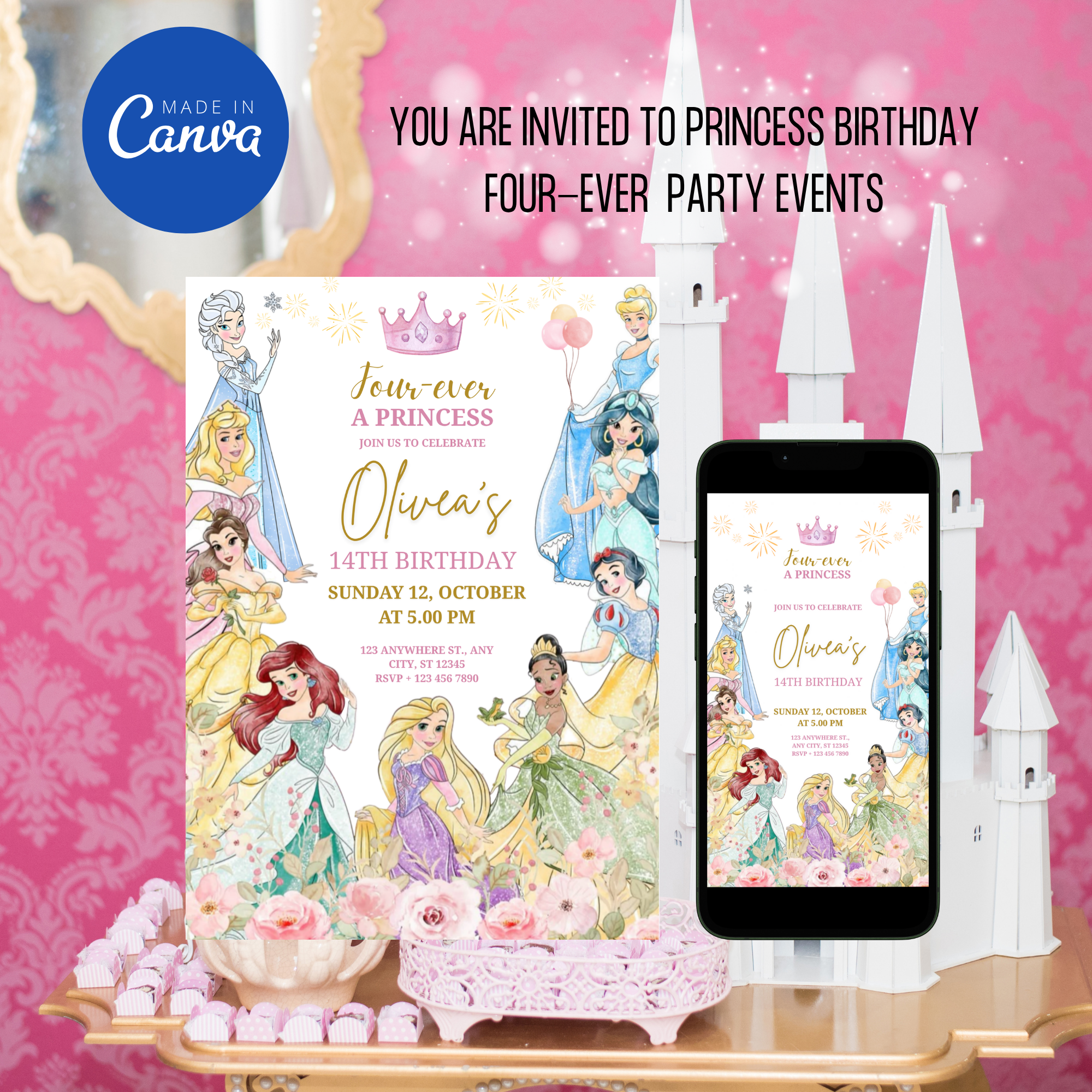Princess Birthday Four-Ever Invitation Template