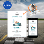 fast two birthday invitation with checkered flag