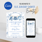 Blue Jean Baby Shower Invitation with denim texture and blue tones