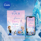 Blue winter princess frozen birthday invitation for girls birthday