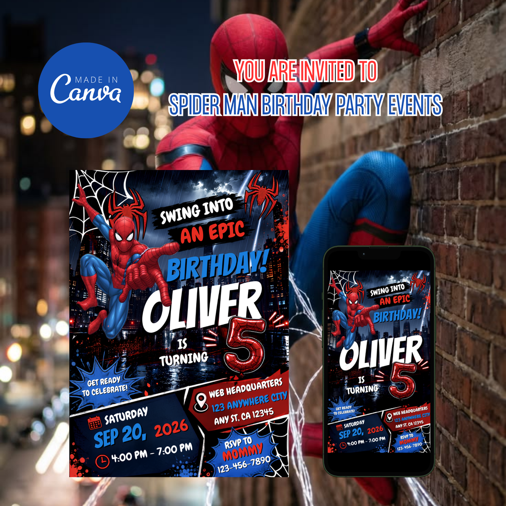 Spider Man Birthday Invitation for kids party