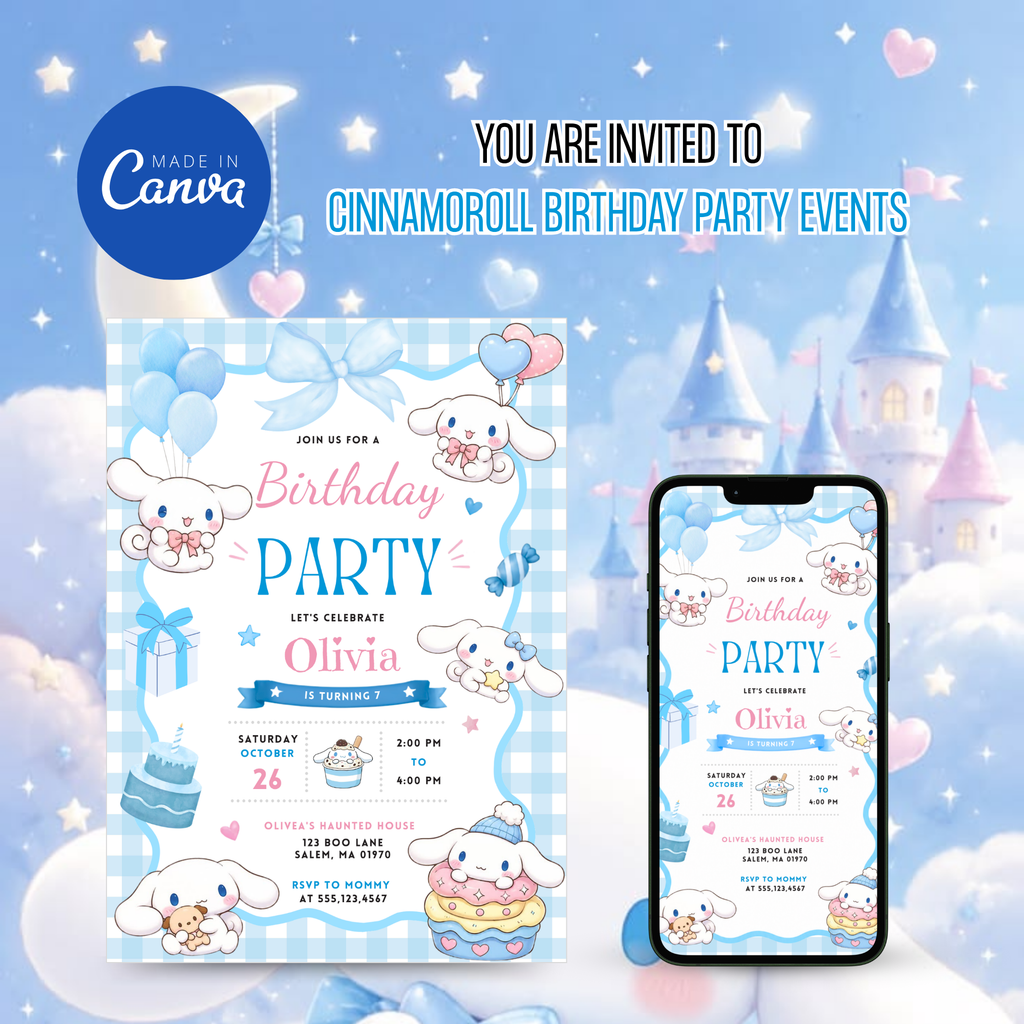Cinnamoroll Birthday Invitation for kids birthday party