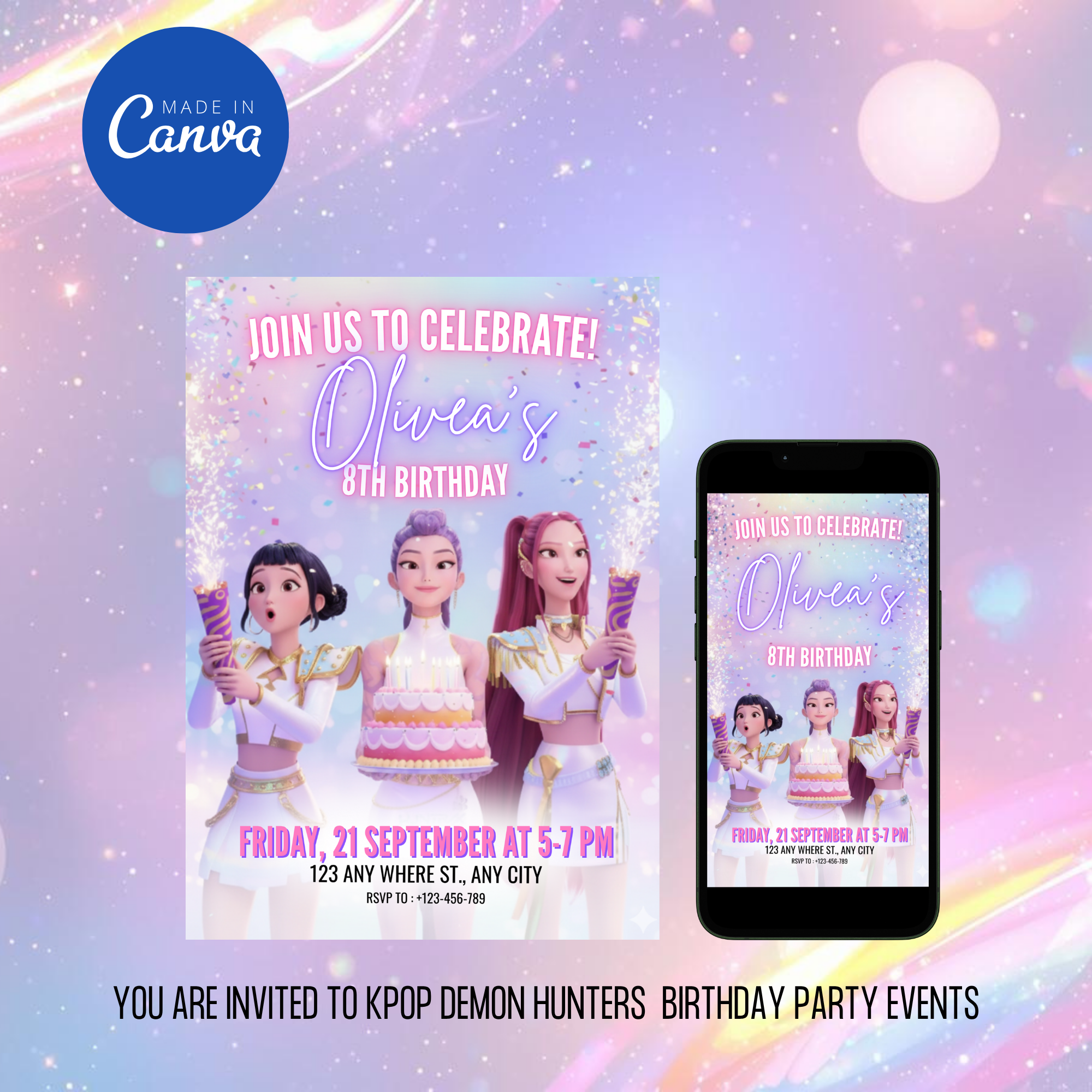 KPOP Demon Hunters Birthday Invitation Template