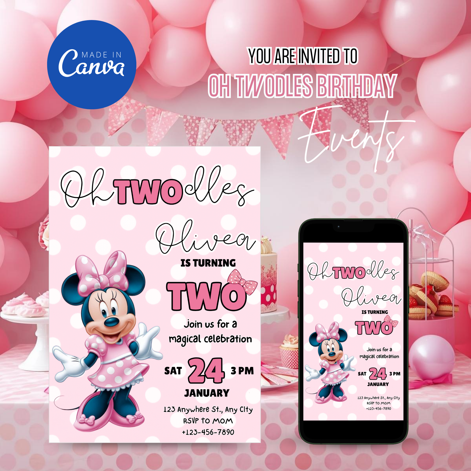 Editable Oh Twodles birthday invitation for second birthday