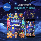 Editable Mario Galaxy party invite Canva design