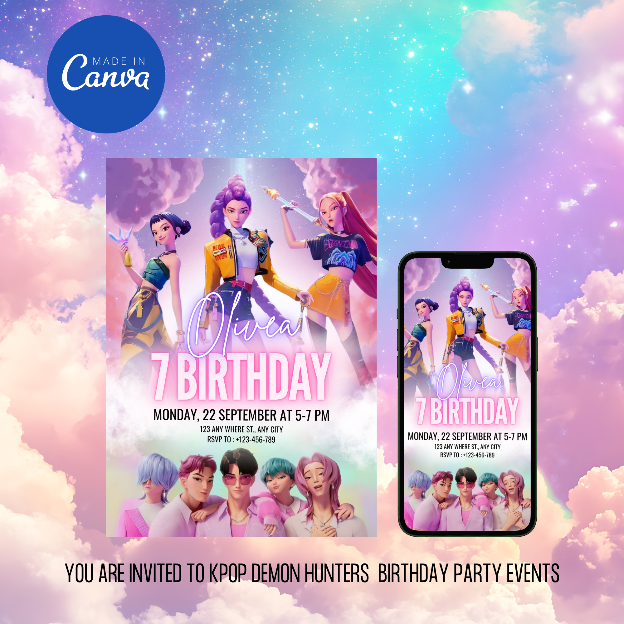 KPOP Demon Hunters Birthday Invitation Template