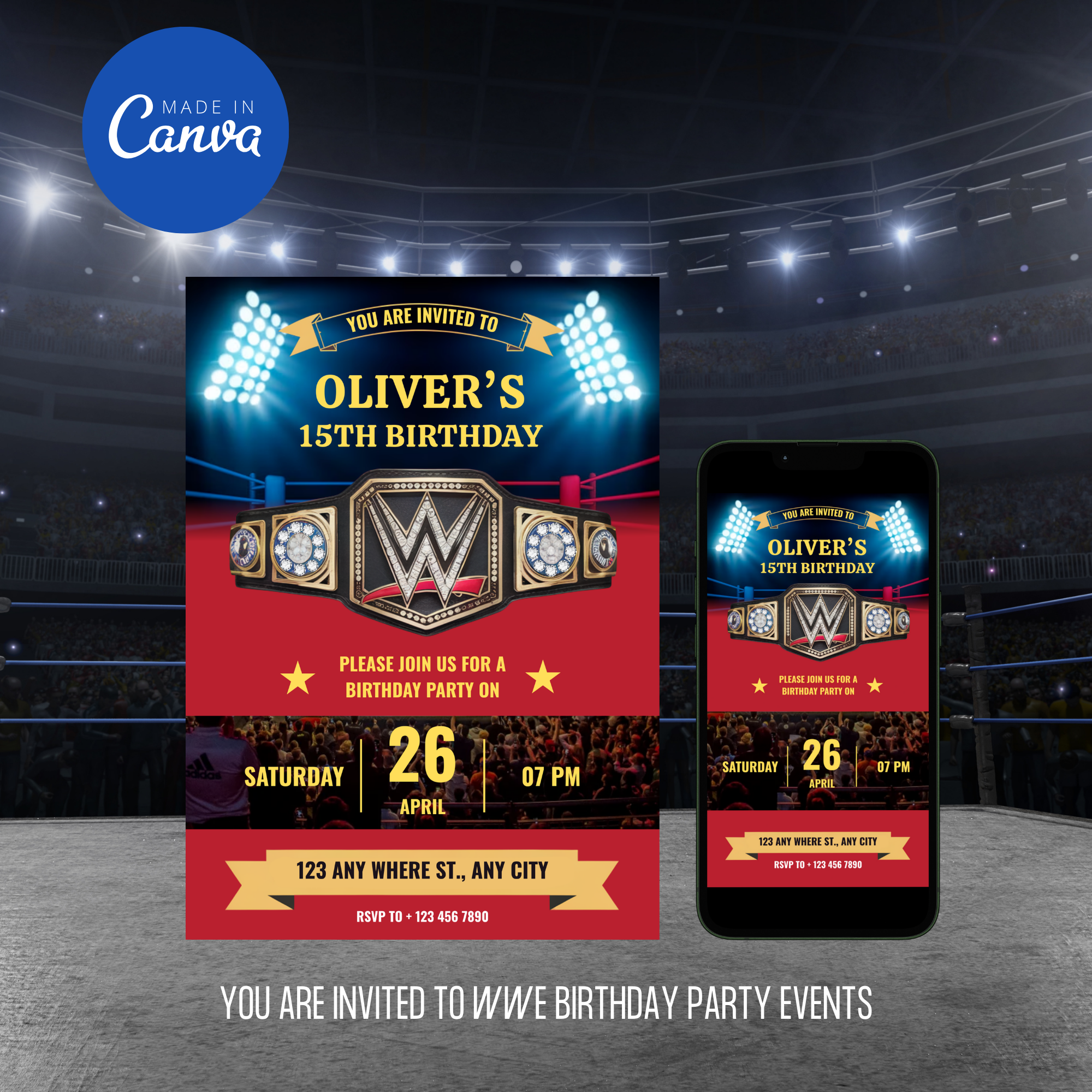 WWE Birthday Invitation Template for Kids