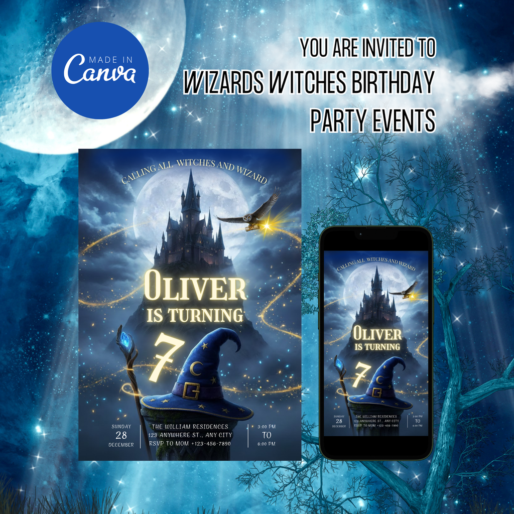 Wizards Witches Birthday Invitation - Earthyprints